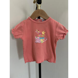 Vintage Okie Dokie Cat & Flower Embroidery Short Sleeve Tee, 24 Months